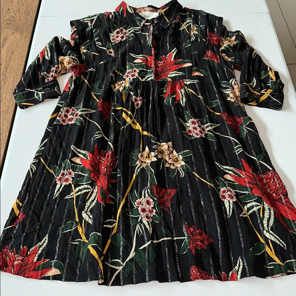 ba&sh Paprika Dress floral print Noir black mini popover swing shirtdress Size 1 - Picture 7 of 15